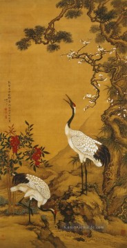 Shenquan Kraniche unter Kiefer und Pflaume Chinesische Malerei Ölgemälde